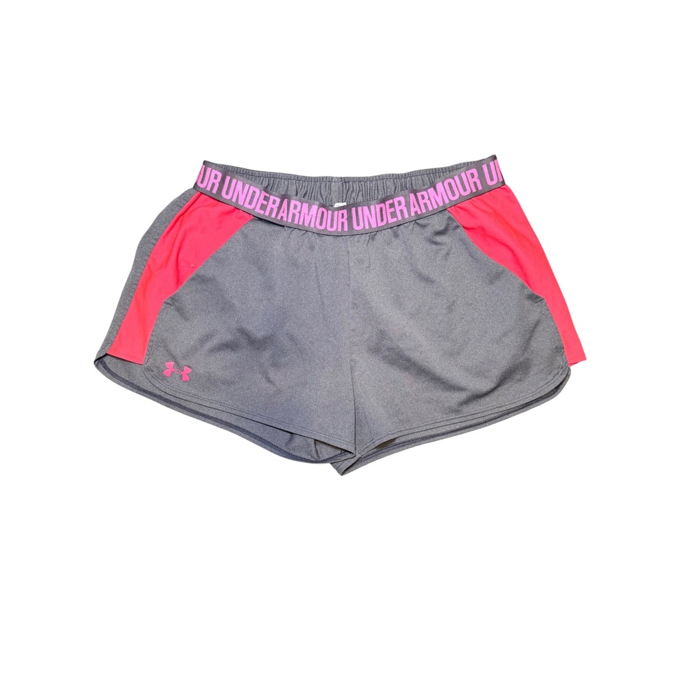 Under Armour Athletic Running Shorts Gray Pink Lightweight Pocket Active